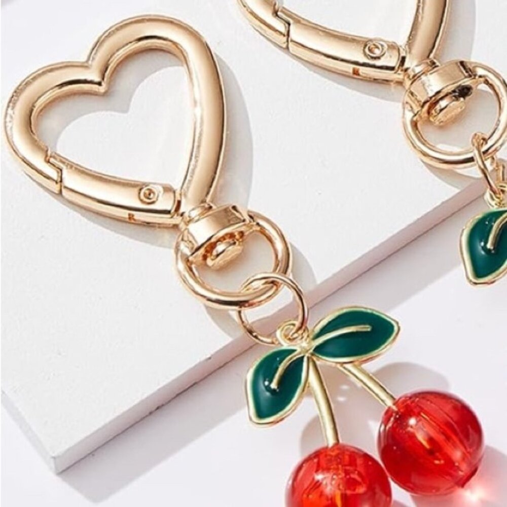 Gold Heart Cherry Keychain